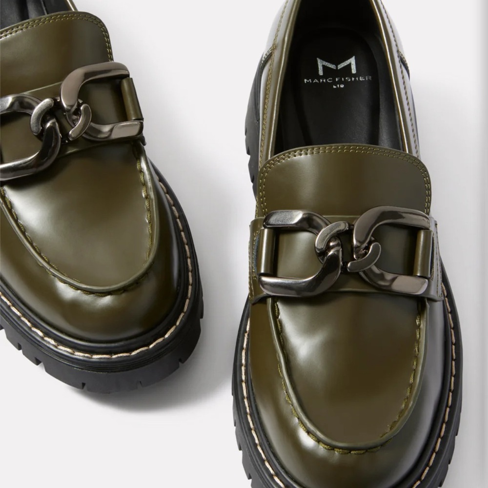 Marc Fisher Green Chunky Loafers with Glossy Finish - Picture 11 of 11